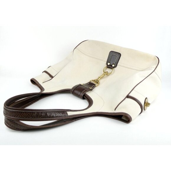 Coach Cream Chalk Brown Canvas Shoulder Bag Tote 10779 - Picture 2 of 16